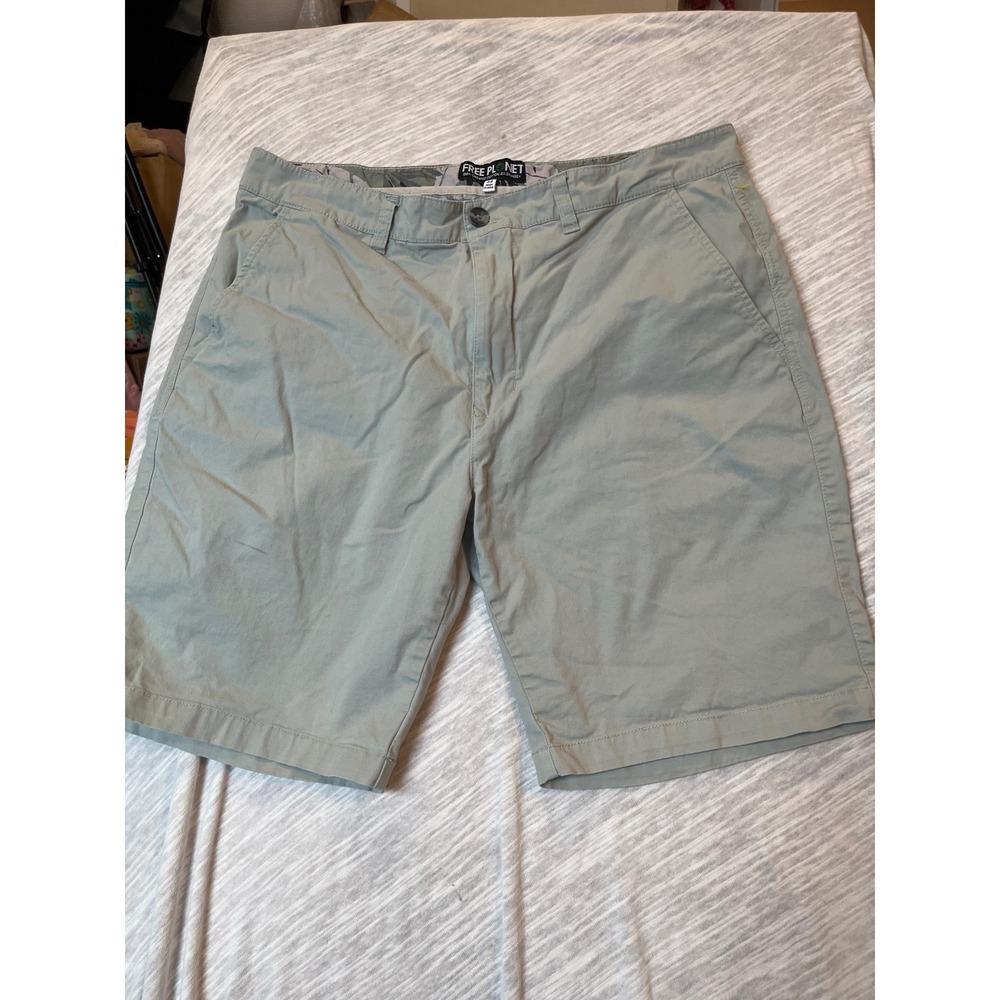 Free Planet Mens Organic Cotton Stretch Chino Shorts Khaki Sage Green Size 34